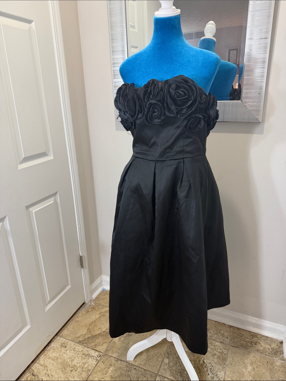 Fashion Nova Black Strapless Rose Appliqué Cocktail Dress